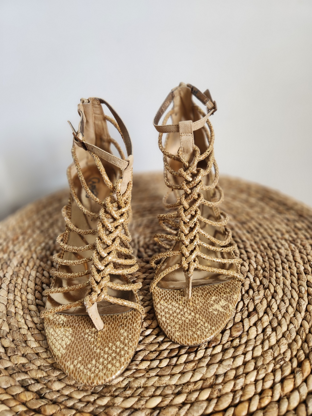 Carlos Santana Braided Gladiator Sandals in Tan